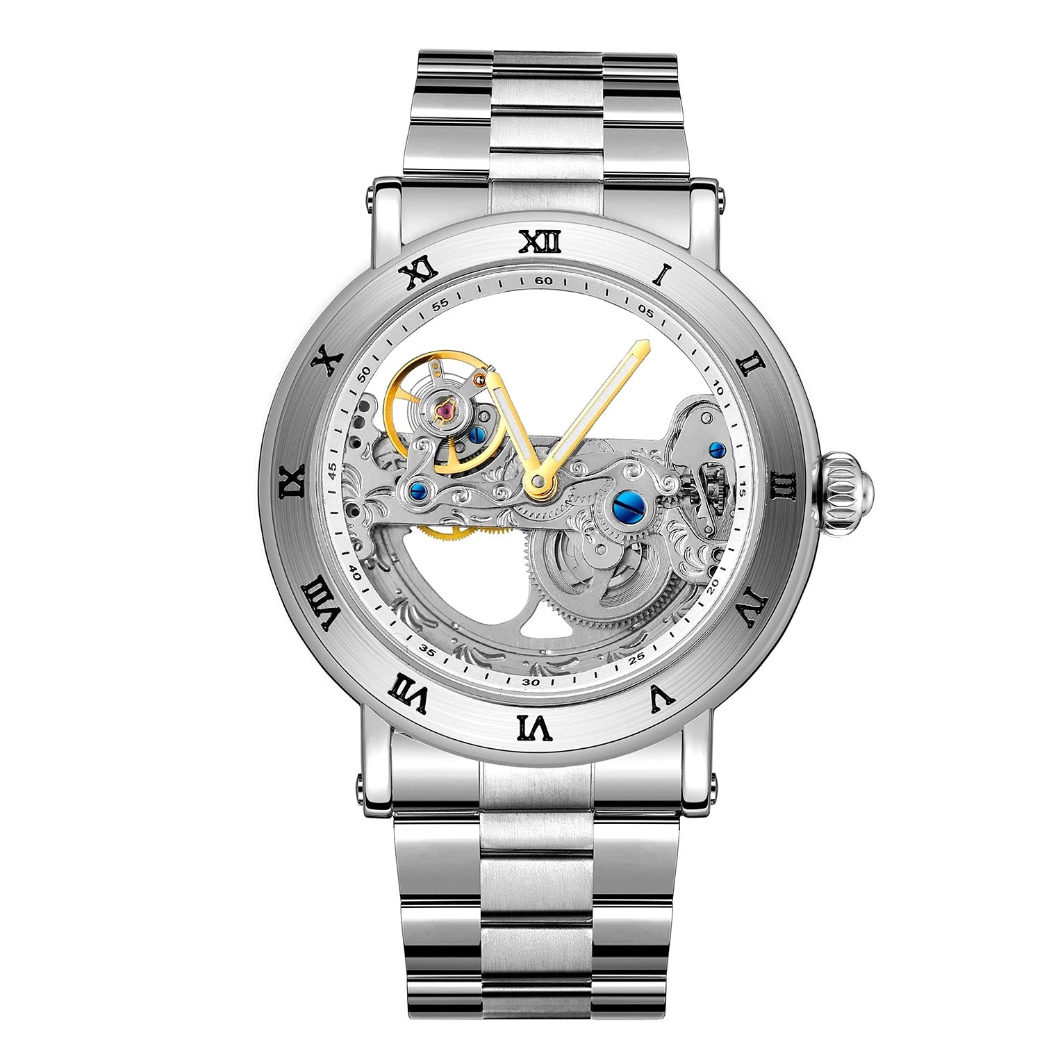 Relógios mecânicos vintage ponte dourada esqueleto automático relógio masculino luxo cinto de couro genuíno esculpido movimento luminoso mão