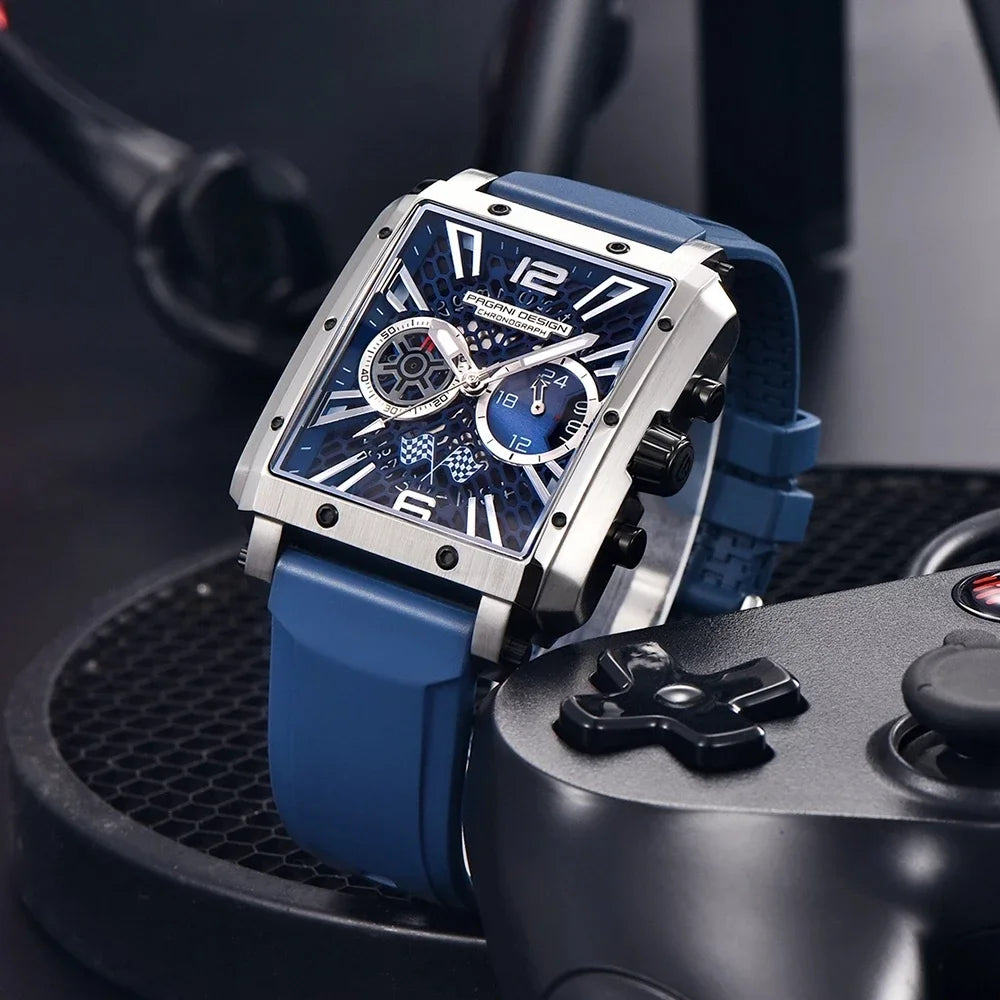 PAGANI DESIGN Relógios impermeáveis masculinos, relógio de quartzo, retângulos, design esqueleto, safira de luxo, aço inoxidável, original, 2022