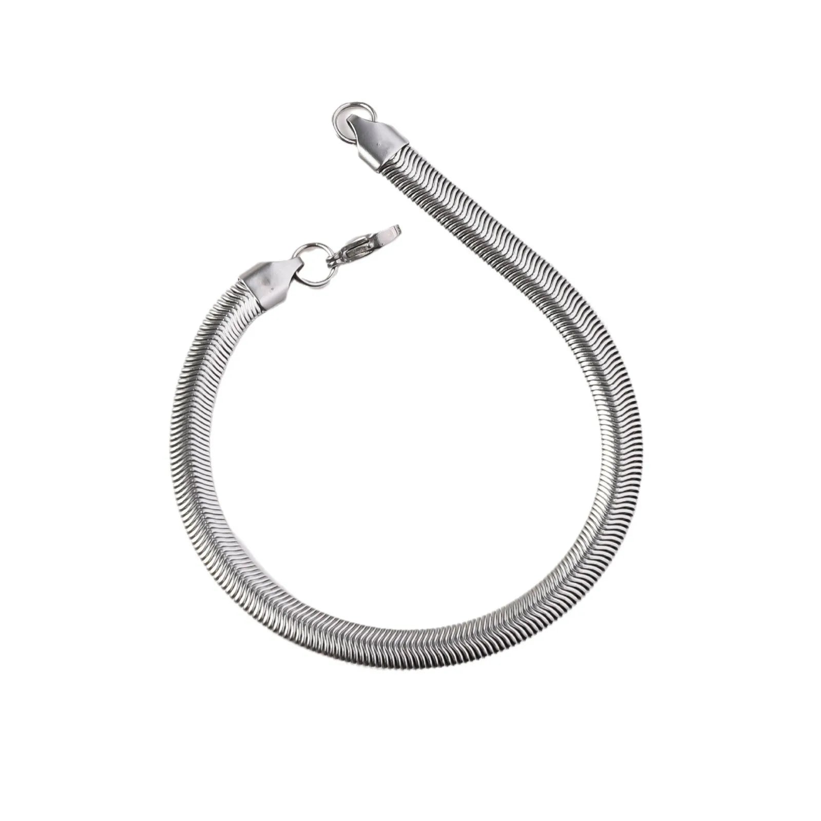 Pulseira de aço inoxidável Flat Snake Chain para homens e mulheres, cor prata, simples, Hip Hop, jóias da moda