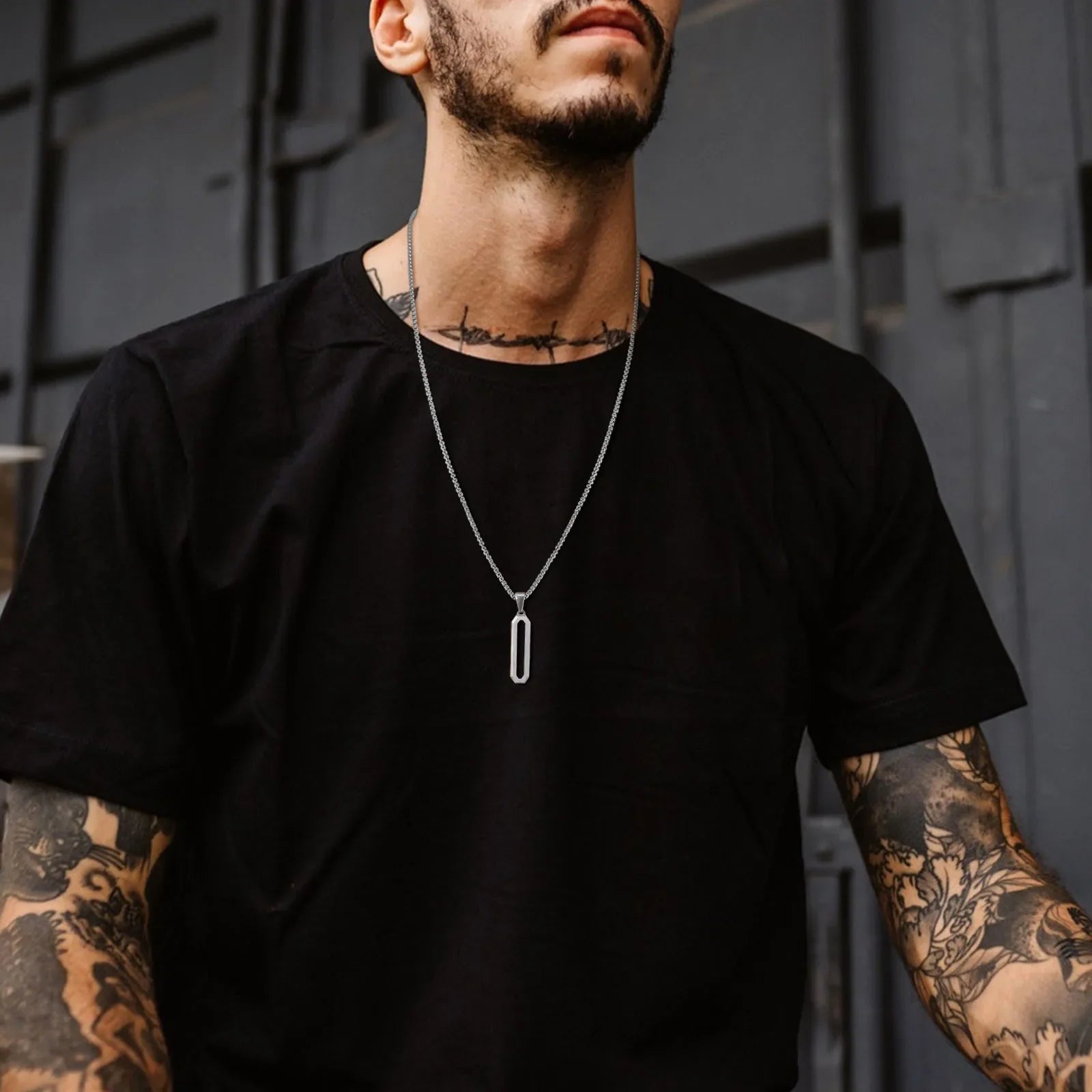 Vnox masculino colares geométricos, preto aço inoxidável 3d pingente com corrente de caixa, casual simples senhores colar de pescoço jóias presente
