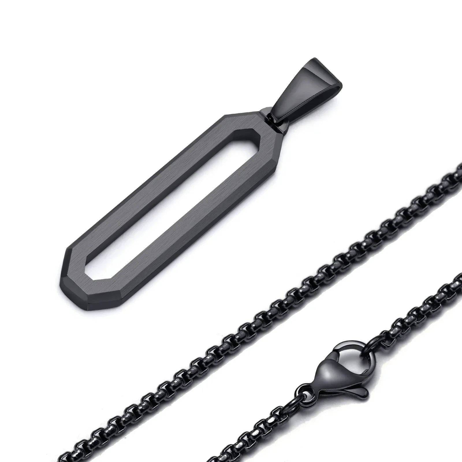Vnox masculino colares geométricos, preto aço inoxidável 3d pingente com corrente de caixa, casual simples senhores colar de pescoço jóias presente