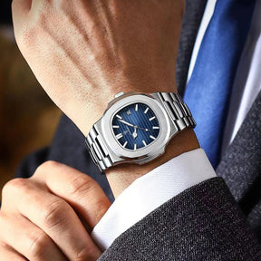 Relógio Masculino Poedagar Royale em Aço Inoxidável 904L com mostrador em vidro de safira antirrisco, resistente à água até 30 metros, design elegante de 40mm - disponível na Belmont®