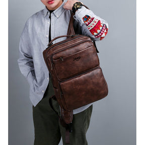 Mochila de Couro Jeep Impermeável Modelo Vintage Style