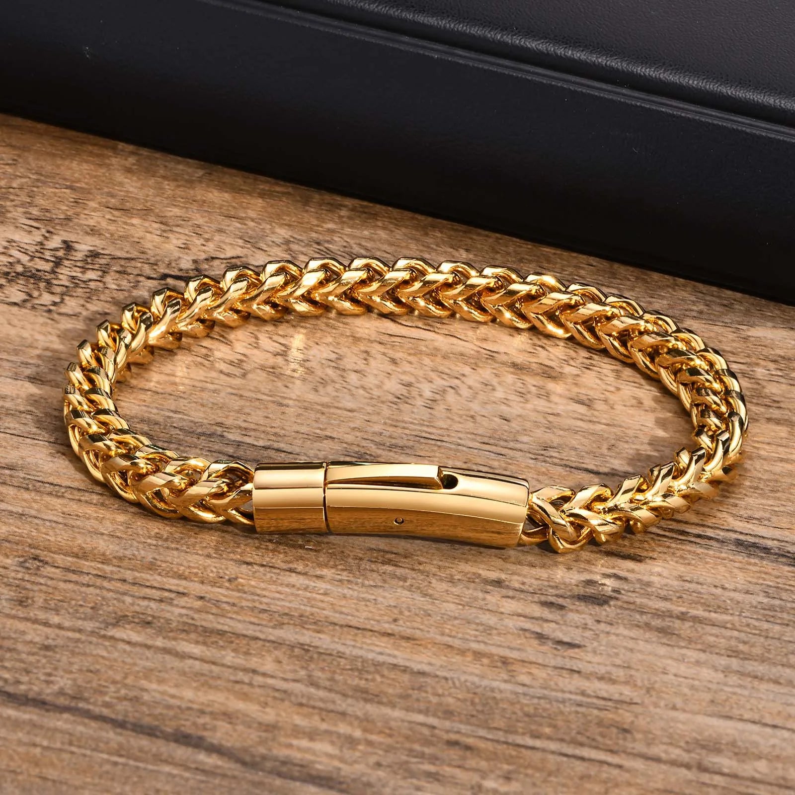 Vnox-Aço Inoxidável Trigo Curb Link Cadeia Pulseiras para Homens, Masculino Pulseira Jóias, 6mm