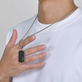 Vnox-Elegante Preto Dog Tag Colares para Homens e Mulheres, Zircônia Cúbica Pedra, Pingente Quadrado de Aço Inoxidável, Presente Colarinho