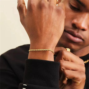 Pulseira em aço inoxidável Twist Chain para homens e mulheres, cor dourada retrô, acessórios de joias na moda Hip Hop