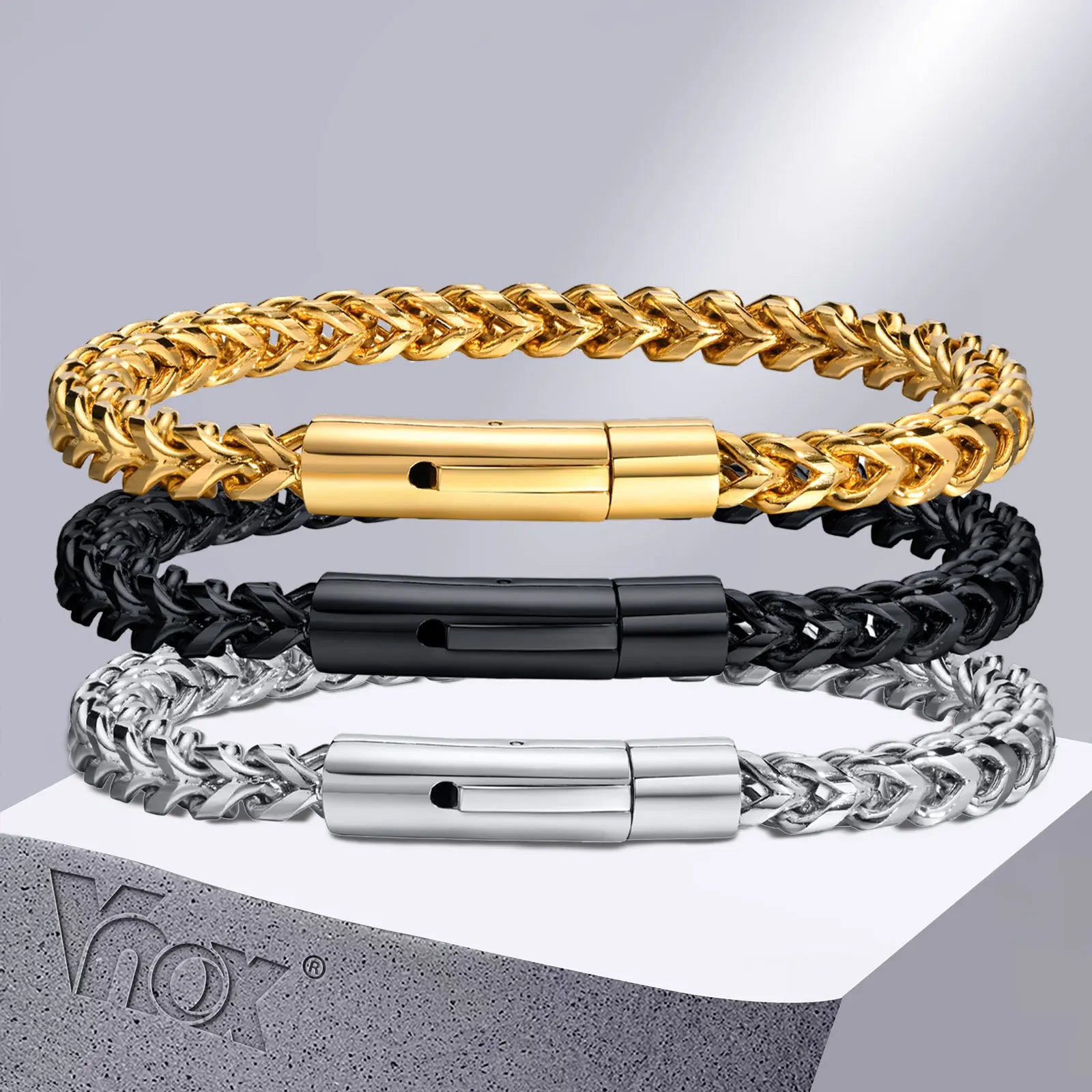 Vnox-Aço Inoxidável Trigo Curb Link Cadeia Pulseiras para Homens, Masculino Pulseira Jóias, 6mm