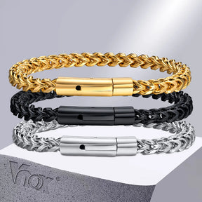 Vnox-Aço Inoxidável Trigo Curb Link Cadeia Pulseiras para Homens, Masculino Pulseira Jóias, 6mm