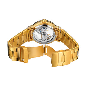 Relógios mecânicos vintage ponte dourada esqueleto automático relógio masculino luxo cinto de couro genuíno esculpido movimento luminoso mão