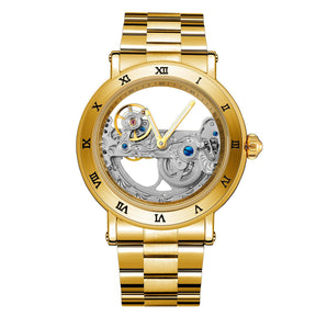 Relógios mecânicos vintage ponte dourada esqueleto automático relógio masculino luxo cinto de couro genuíno esculpido movimento luminoso mão