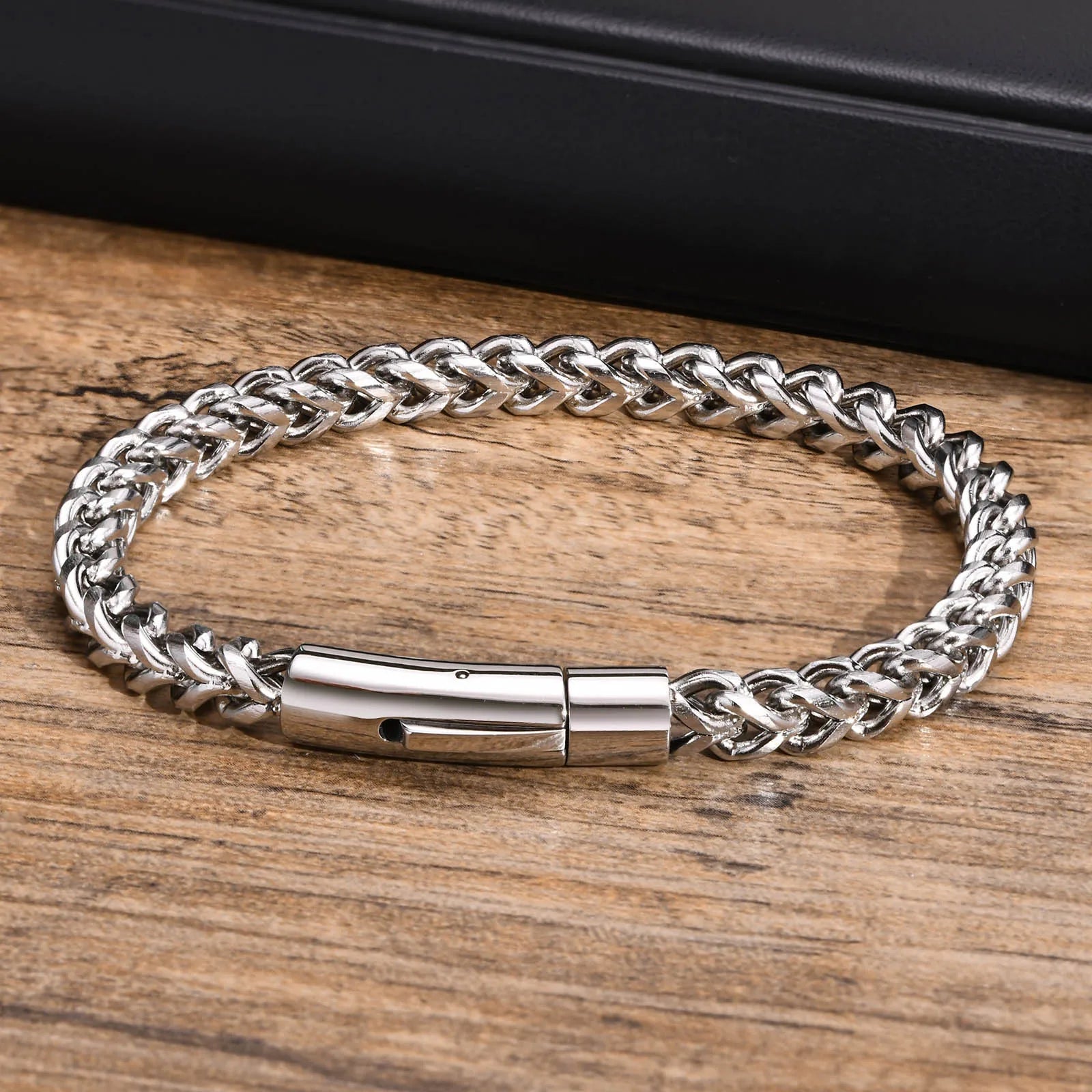 Vnox-Aço Inoxidável Trigo Curb Link Cadeia Pulseiras para Homens, Masculino Pulseira Jóias, 6mm