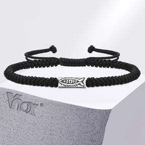 Vnox-Pulseiras de corda tecidas à mão para homens, nó afortunado ajustável do Feng Shui, pulseira de corda talismã, adolescentes e meninos