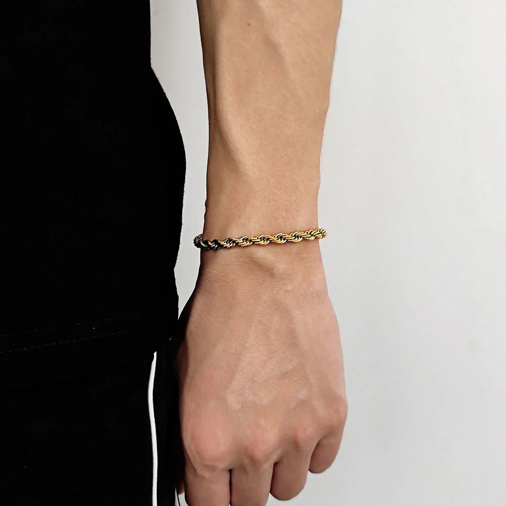 Pulseira em aço inoxidável Twist Chain para homens e mulheres, cor dourada retrô, acessórios de joias na moda Hip Hop