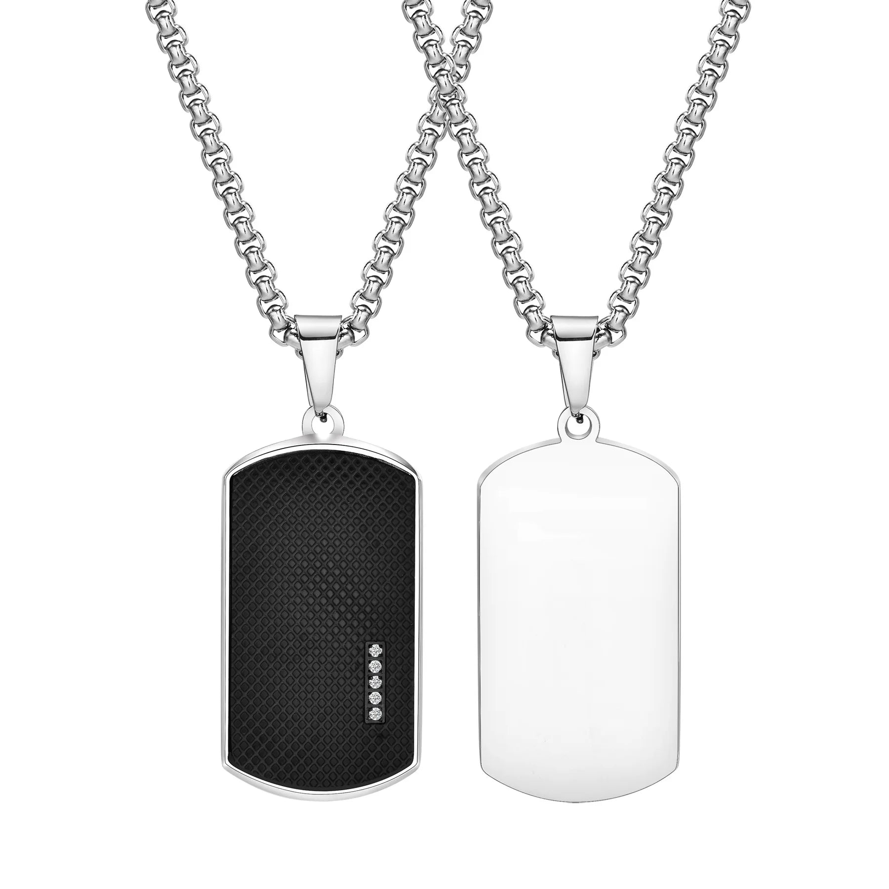 Vnox-Elegante Preto Dog Tag Colares para Homens e Mulheres, Zircônia Cúbica Pedra, Pingente Quadrado de Aço Inoxidável, Presente Colarinho