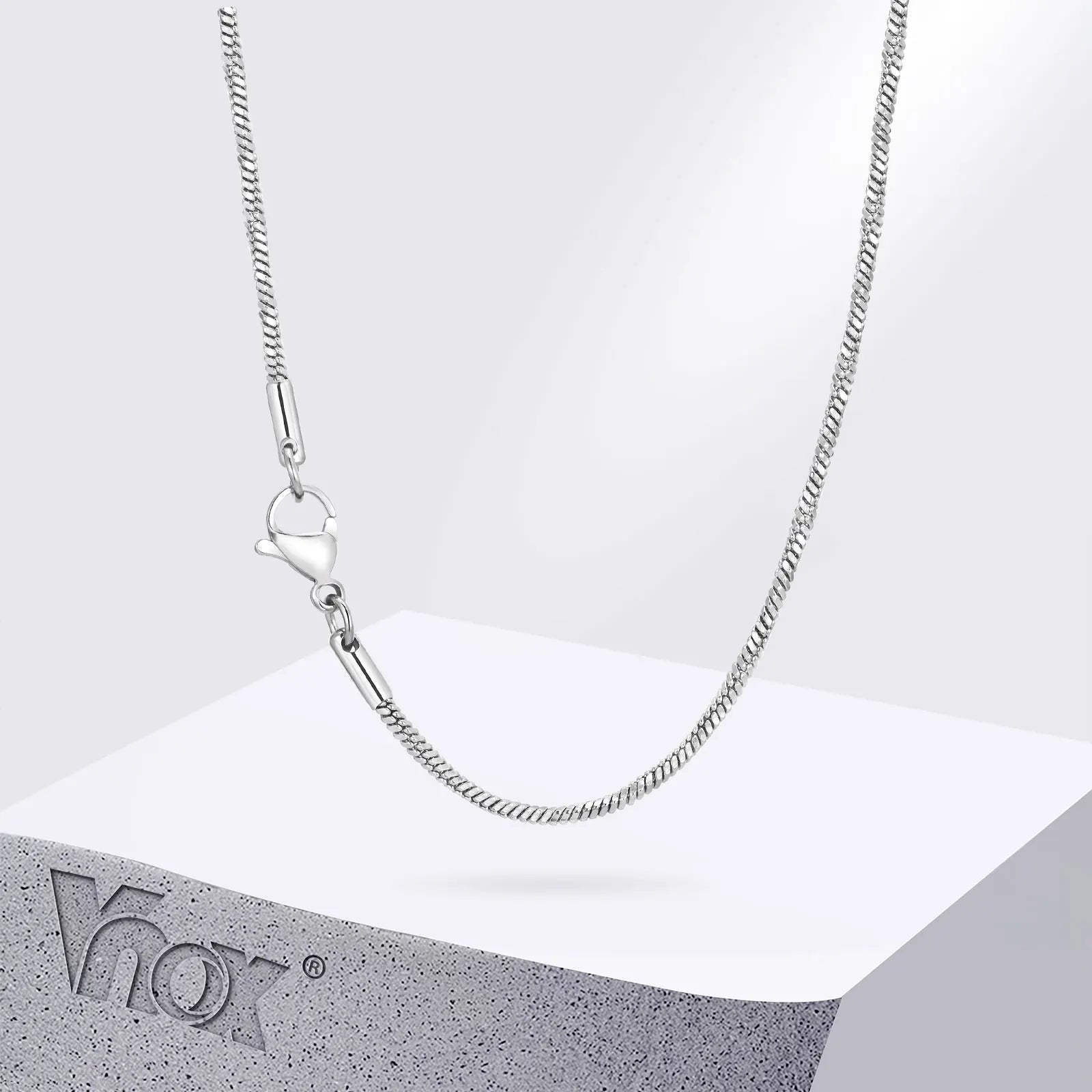 Vnox-Unisex Square Snake Chain Necklace, Twisted Stainless Steel, Link Chain Collar, Gargantilha Minimalista Simples, Homens e Mulheres, 2mm