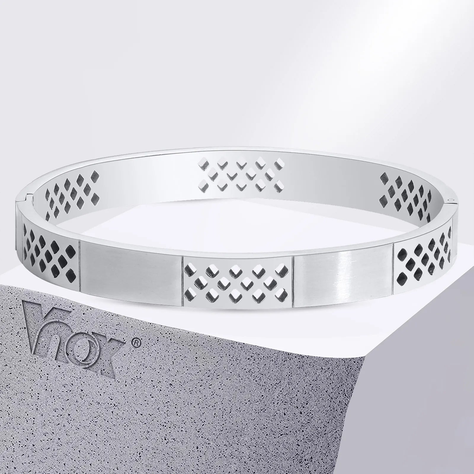 Pulseira masculina de luxo Vnox, pulseiras de punho de aço inoxidável cor prata preta, pulseira de metal com corte oco, presente de joia