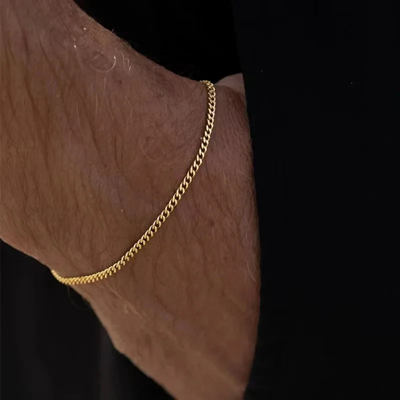 Pulseira em Aço Inoxidável Corrente Cubana para Homens, Pulseira Aberta Ajustável, Jóias Hip Hop, Acessórios de Rua, 3mm