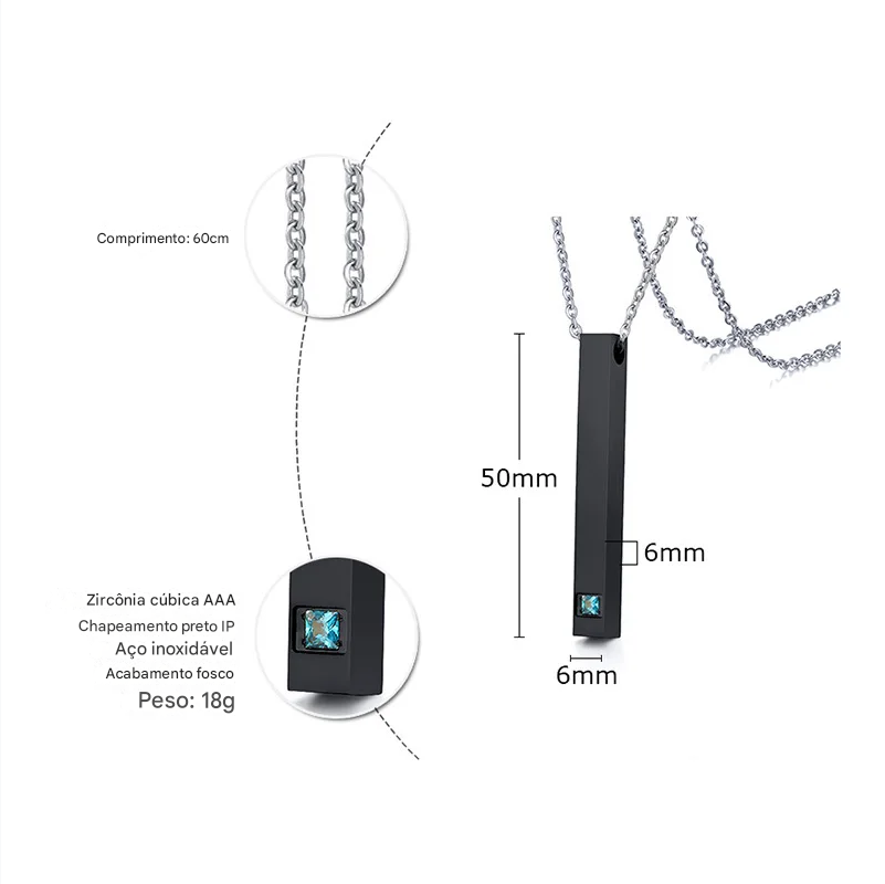 Vnox-colares masculinos com pingente de barra vertical 3d, moda clássica 3d, pedra cz, presente personalizado para ele