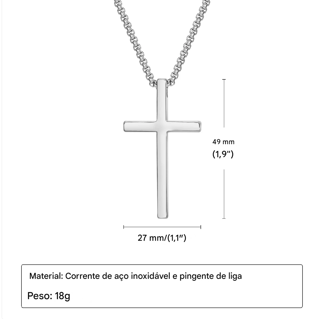 Colar Cruz Unissex em Aço Inoxidável - Elegância Prata